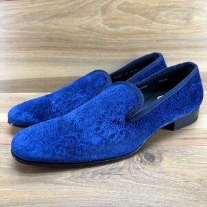 Mezlan Custom Dresden Velvet Loafers Mens 11 M Blue Tuxedo Formal Shoes